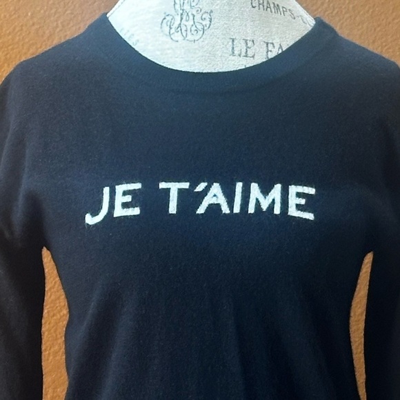 Zadig & Voltaire Black “Je T’aime” Merino Wool Crewneck Sweater Size Medium EUC! - Picture 7 of 11